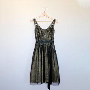 BCBG MAX AZRIA Black Gold Tulle ballerina DRESS